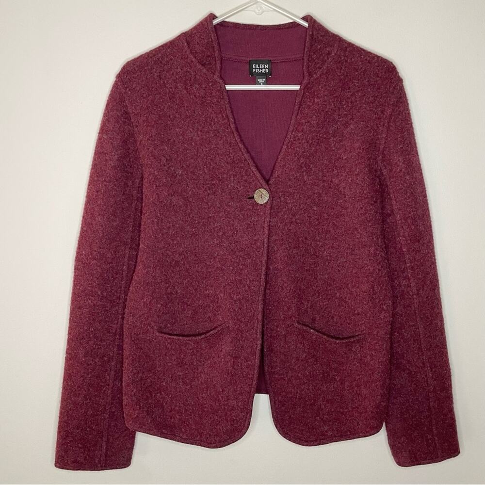 Eileen Fisher Burgundy Single-Button Wool Blend Jacket